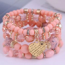 4pcsSet Korean Bohemian Multicolor Crystal Beads Rope Bracelets For Women Girls Ethnic Heart Charm Wrap Bracelet Female 240403