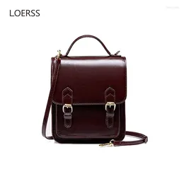 Backpack LOERSS Fashion Cowhide Large Capacity Women's CrossbodyBag British Style Bags Commute Shopping School Knapsack