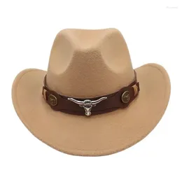 Berets Leather Cowboy Hat For Men And Women - Wide Brim Outdoor Plush Fedora Large