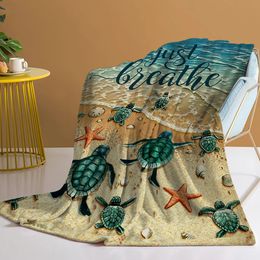 Sea Turtle Blanket Printed Throw Plush Fluffy Flannel Fleece Soft Throws for Sofa Couch and Bed 240326