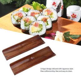 Plates 2PCS Sushi Plate Long Rectangle Wood Japanese Style 7.2x2.1in Serving Platter For Cracker Party Home Cake Dessert