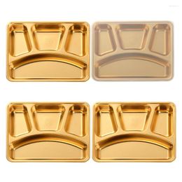 Plates 3/4 Section Dinner Plate Stainless Steel Gold Divided Tray Lunch Container Snack Diet Control For School Canteen