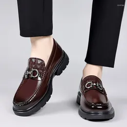 Casual Shoes Brand Men Business British Comfortable Thick Sole Leather Fashion Open Edge Beads High End Trendy Lefu