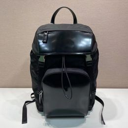 2024 designer bag men women nylon saffiano leather backpack luxury Enamelled metal flap oversized pocket handbag adjustable woven straps top quality 10A