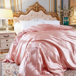 Solid Colour Ice-Silk Bedding sets Super Silky and Smooth Bed Cover Set With Pillowcase Double King Size Duvet Cover Bed Linens 240329