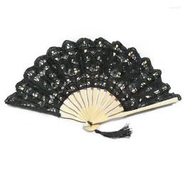 Decorative Figurines Chinese Style Bamboo Folding Fans Lace Fabric Silk Hand Held Dance Party Wedding Prom Fan Retro Craft Gift