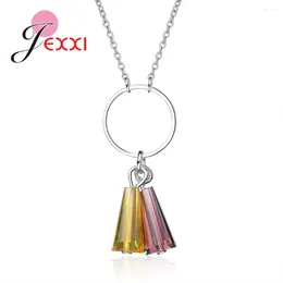 Pendant Necklaces Stylish 925 Sterling Silver Necklace With Two Colour Geometric Crystals For Women Girls Party Collar Jewlery