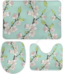 Bath Mats Bathroom Rugs Sets 3 Piece With Toilet Cover White Peach Blossom Blue Rug Contour Carpet Washable Non-Slip