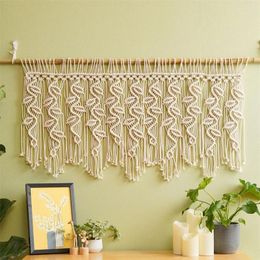 Tapestries 110cm Handwoven Macrame Tapestry Curtain Windown Haing Boho Style Room Decoration Home Background