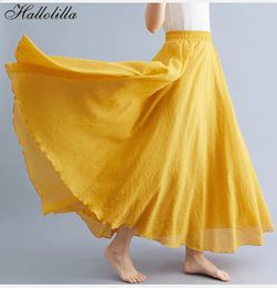 Fashion Solid Cotton Linen Women Skirts Maxi Elegant Harajuku Saia Casual Loose Long Skirt Ladies Clothes Faldas Ropa Mujer 240323