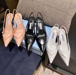 Luxury brands Dress Shoes sandal high heels low heel Black Brushed leather slingback pumps black white patent leathers 35-40 Fashion Shoes 4366