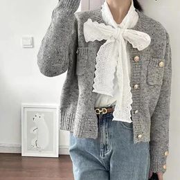 Women's Knits EVNISI Women Knit Long Sleeve V-Neck Elegant Office Sweater Grey Single-breasted Cardigan Coat Fall Winter Solid Jacket