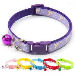 Dog Collars Pet Accessories Cat Collar Bell Colorful Star Moon Pattern Adjustable Plastic Buckle Necklace For Puppy Kitten Gifts