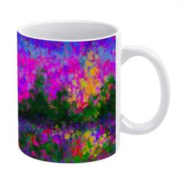 Mugs SUNSET DREAMS White Mug Vintage Unisex Size Tress Abstract Pink Green Magenta Blue