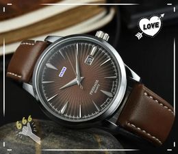 Popular Luxury Mens Three Stiches Watches Japan Quartz Movement All the Crime Cool Simple Dial Clock Leather Belt Scratch Sapphire Lens Good Looking Watch Gifts