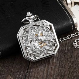 Pocket Watches Luxury Phoenix Kirin Dragon Hollow Mechanical Pocket for Men Male Old Orologio Man Chain es Roman Numeral Clock L240402