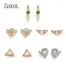 Stud Earrings ZAKOL Cute Small Zircon For Women Fashion Geometric Crystal Earing Classic Gold Colour Wedding Charm Jewellery