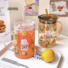 Wine Glasses 1000ML Kawaii Glass Straw Cup Cute Girls Coffee Milk Beer High Capacity Water Summer Drinking Girl Gift