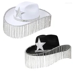 Berets Shimmering Fringes Cowgirl Hat For Woman Breathable Cowboy Hats With Diamond Banquets Party Pography