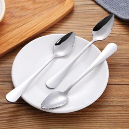 Spoons 2PCS Serrated Edge Spoon Stainless Steel Long Handle Scraping Fruit Scoops Coffee Teaspoons Tableware Flatware