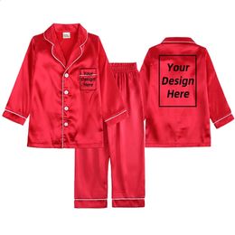 2024 Custom Christmas Pyjamas For Kids Children Solid Red Silk Family Matching Personalized Clothes Boy Girl Xmas Pajamas Gift 240327