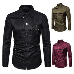 Men's Casual Shirts Mens Punk Rivet Gothic Style Long Sleeve Shirt 2024 Genderless Fashion Youth Individuality Retro Solid Color Unisex