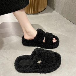 Slippers Autumn Plush Modern Outdoor Muffin Heel Platform Curls Cotton Shoes Design Open-toe Soft Furry Home