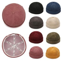 Berets Corduroy Round Hat Casual Adjustable Cotton Skullcap Cap Solid Hip Hop Unisex