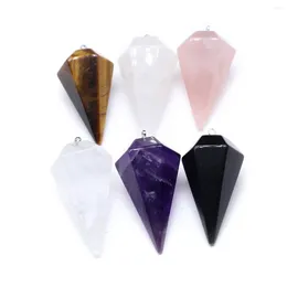 Pendant Necklaces 5 Pcs Hexagonal Cone Shape Random Healing Crystal Stone Pendants Agate Charms For Making Jewelry Necklace Gift