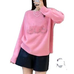 Women rhinestone patched terry cloth letter sweet long sleeve embroidery knitted desinger sweater loose jumpers SMLXL