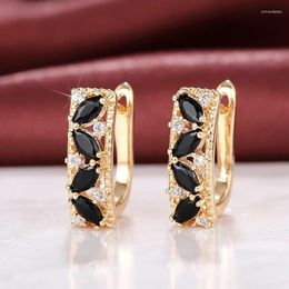 Hoop Earrings Gorgeous Marquise Black CZ Gold Colour For Women Fashion Female Ear Accessories Wedding Party Jewellery