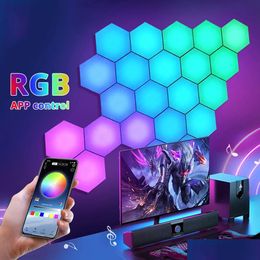 Wall Lamps Rgb Lamp Bluetooth Led Hexagon Light Indoor App Remote Control Night Computer Game Room Bedroom Bedside Decoration Drop Del Dhvty