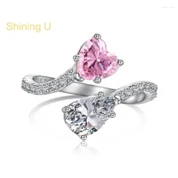 Cluster Rings Shining U S925 Silver 8A Crushed Cut Pink Heart Pear Gems Ring For Women Fine Jewelry Birthday Gift