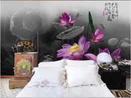 Wallpapers Custom Po For Walls 3 D Murals Idyllic Mural Ink Chinese Style Lotus Living Room Wall Papers