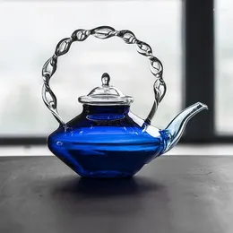 Mugs Glass Teapot Pitcher With Filter Blue Twisted Handle Borosilicate Pot Teacup Set Water Bottle Glassware Teaware Jug