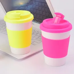 Mugs Leakproof Plastic Handy Coffee Cup Non-Slip Sealed Drink Car Silicone Sleeve Modern Simple 350ml 2024