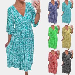 Casual Dresses Floral Print Summer For Women Trendy Boho Cover Up V Neck Sleeveless Sundresses Half Sleeves Ruffled Loose