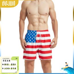 US Independence Day Flag Double Layer Anti Awkwardness Hot Spring Short Casual Loose Flat Angle Fashion Swimming Pants