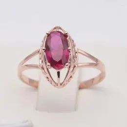 Cluster Rings 585 Purple Golden 14K Rose Diamond Openwork Ruby Wedding For Couples Adjustable Creative Design Luxury Jewellery