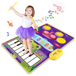 80x50cm Music Play Mat for Kids Toddlers Floor Piano Keyboard Drum Toys Dance Mat with 6 Instruments Sounds Educational Toys 240422