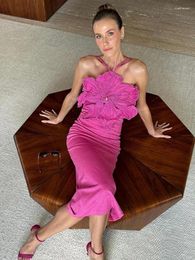 Work Dresses Women Celebrity Sexy Pearl Beading Pink Mid-Caf Long Skirt Bandage Set 2024 Elegant Evening Club Party Outfits