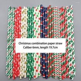 Disposable Cups Straws 100Pcs Christmas Festive Print Paper Drinking For Year Party