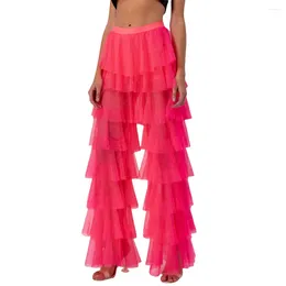 Women's Pants Women High Waist Layered Tulle Loose Long Trousers Wide Leg