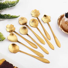 Spoons 8pcs Christmas Gift Mixer Spoon Stainless Steel Flower Coffee Gold-plated Tableware