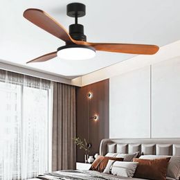 Industrial Vintage Ceiling Fan With LED Light Wooden Fans Remote Control Nordic Simple Home Fining Room