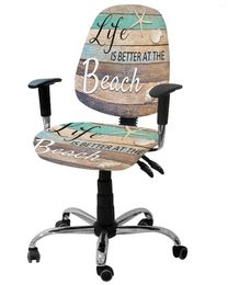 Chair Covers Ocean Beach Wood Grain Starfish Shell Elastic Armchair Computer Cover Removable Office Slipcover Split Seat