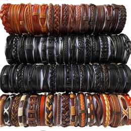 Charm Bracelets Wholesale Bracelet Random 50Pcs/lot Men's Leather Bracelets&Bangles Ethnic Braided Rope Wrap For Women Men Gift