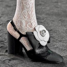 Dress Shoes Elegant Bow-Knot Round Toe Hollow Block Heels Pumps Patchwork Slingback Buckle Designer Women Party Summer Ladies
