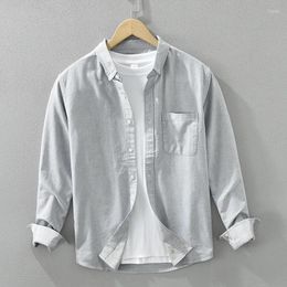 Men's Casual Shirts Fashion Grey Long Sleeve Shirt For Men Loose Cotton Versatile Clothing