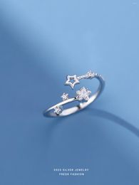 Cluster Rings 925 Sterling Silver Five-pointed Star For Women Fashion Korean Adjustable Split Ring Girl As A Christmas Gift